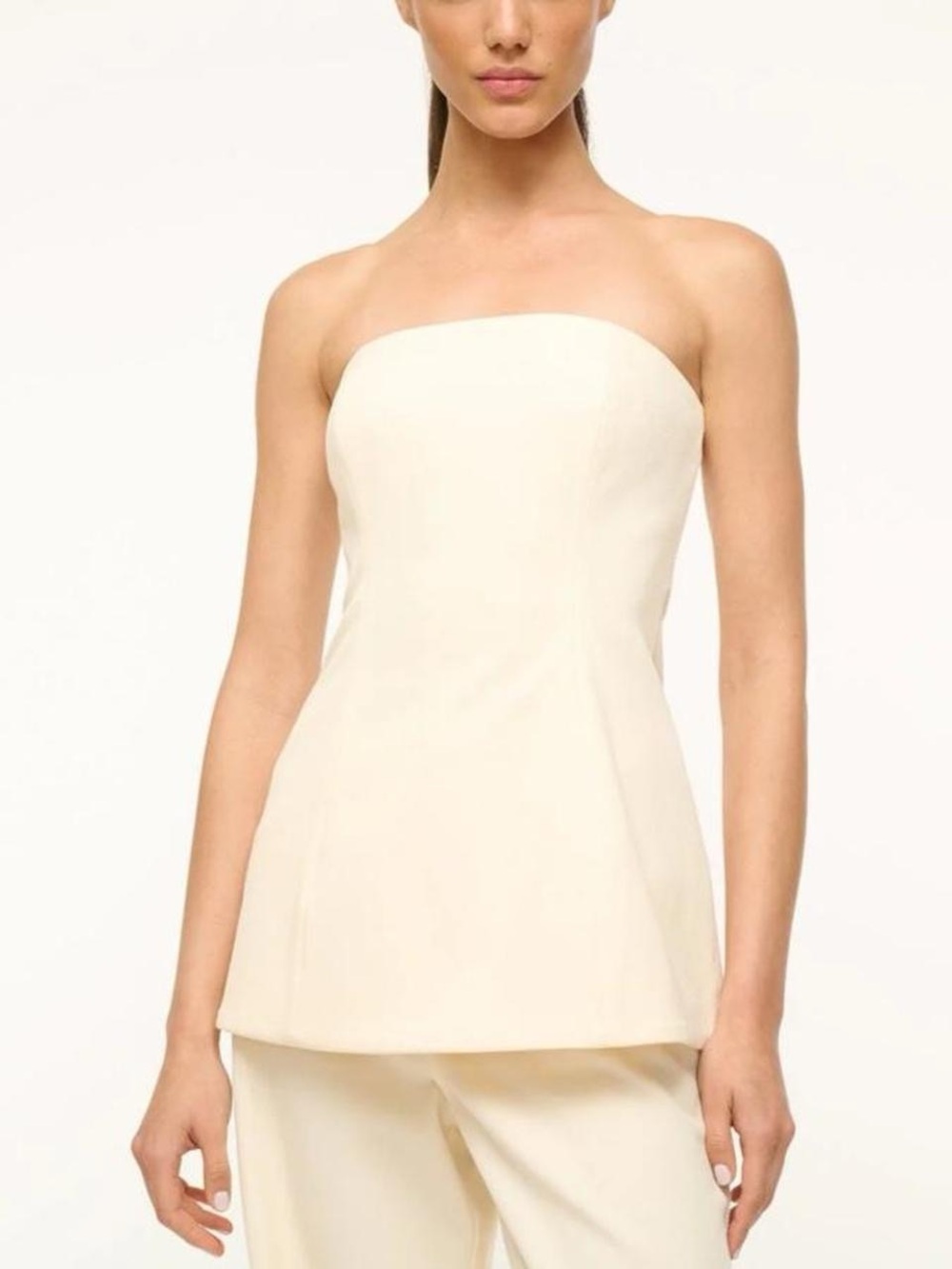 NWT STAUD Silvia Strapless Twill Peplum Corset Top Ecru Cream SZ 10